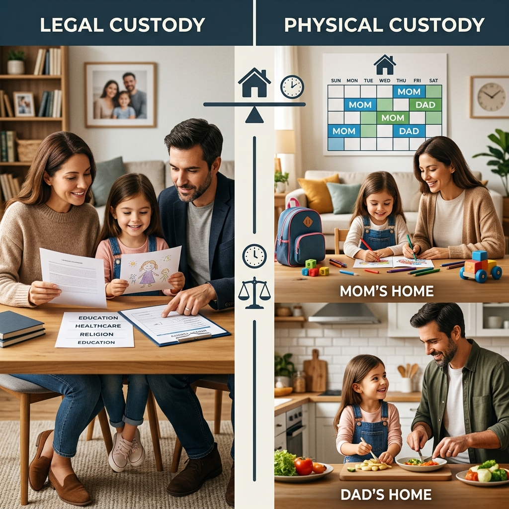 A parent-focused guide to the difference between legal custody and physical custody, how courts decide, and what it means for your family.