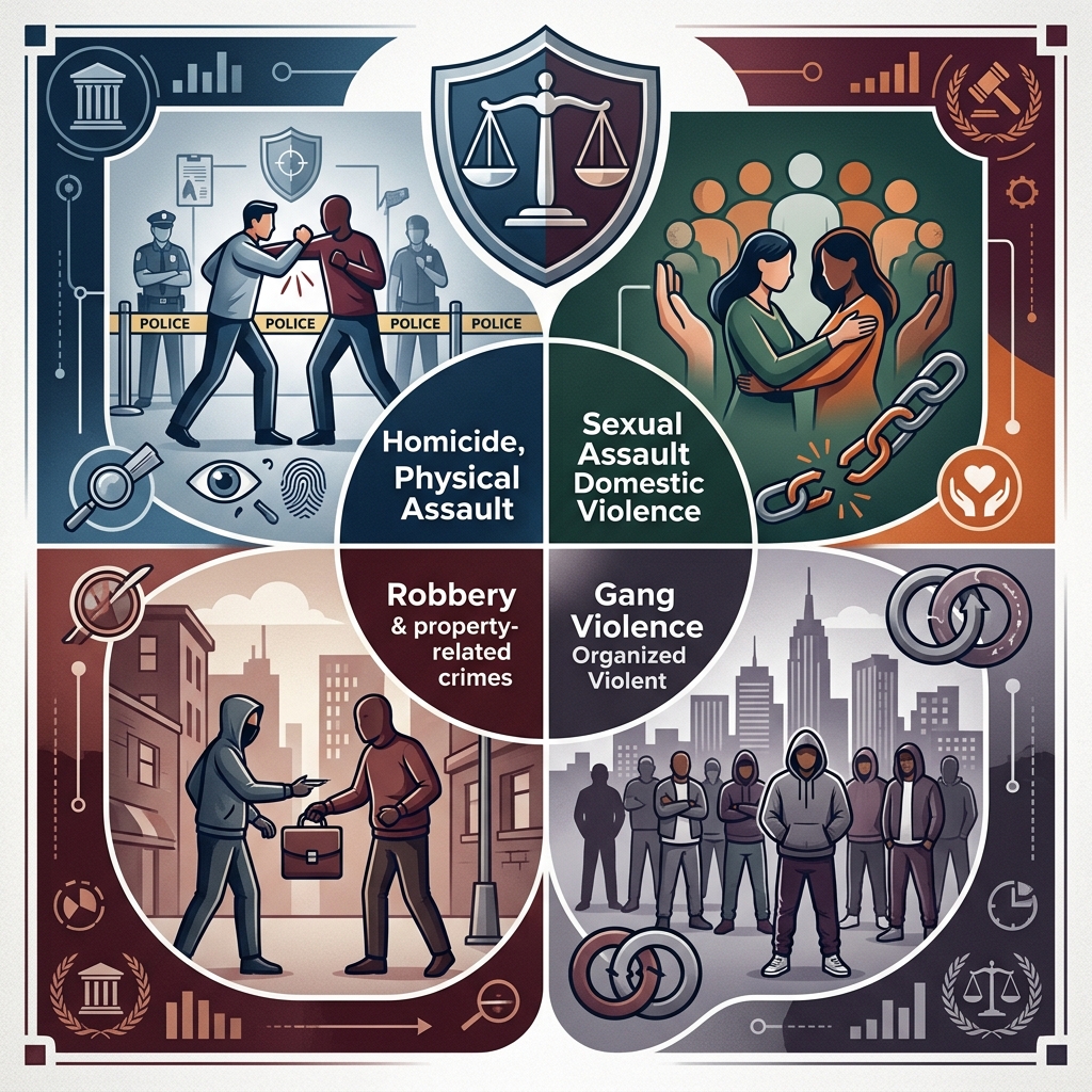 A practical legal guide to what counts as violent crime, major offense categories, and why the distinction matters in the justice system.