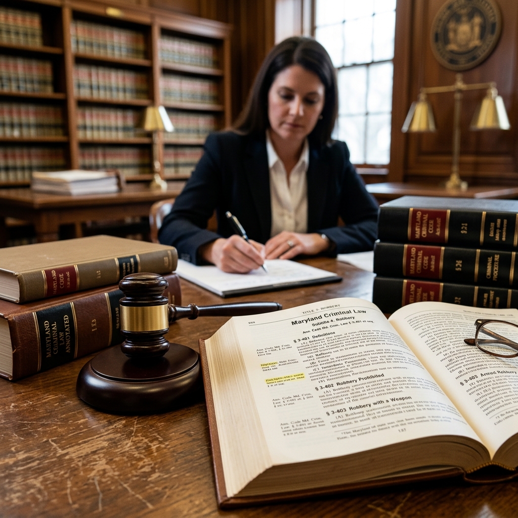 A clear, practical guide to Maryland robbery, armed robbery, and carjacking offenses, their elements, penalties, and legal implications.