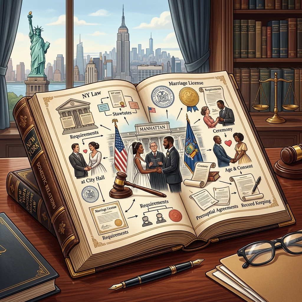 A practical guide to New York marriage requirements, licenses, ceremonies, and legal limitations for couples planning to marry.
