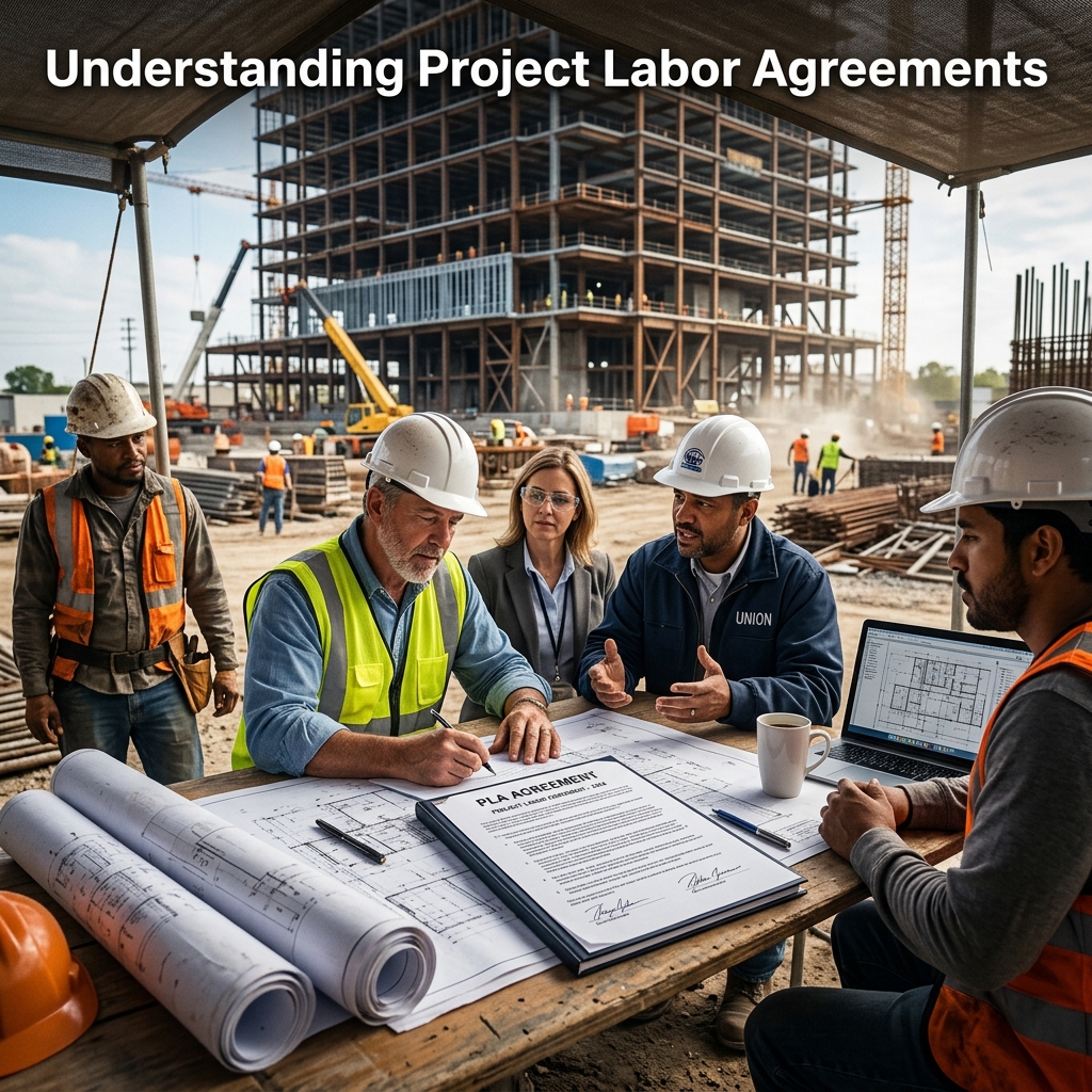 A practical legal and business guide to project labor agreements, their structure, benefits, risks, and impact on public and private construction projects.