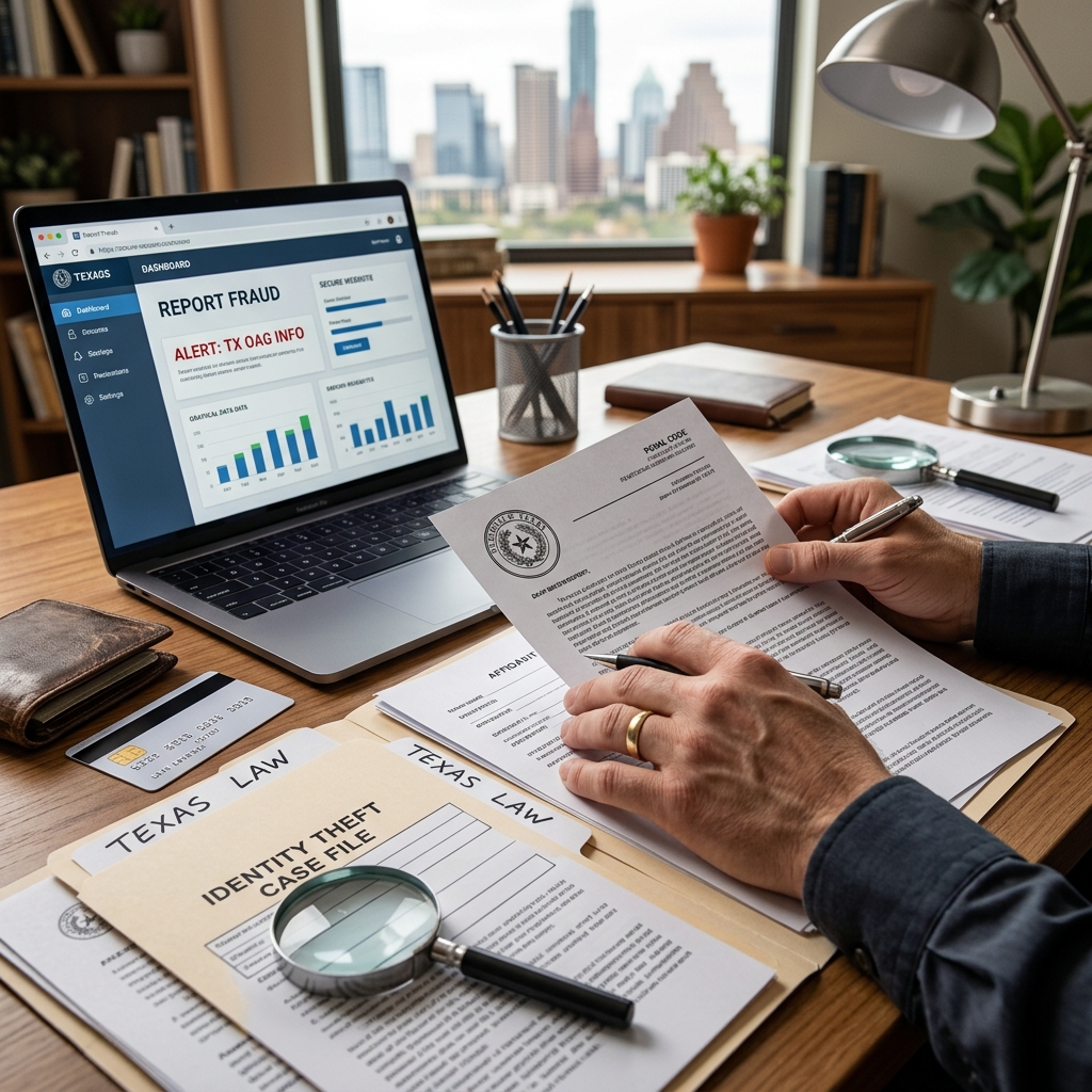 A detailed, practical guide to Texas identity theft crimes, penalties, and victim protections under state and federal law.