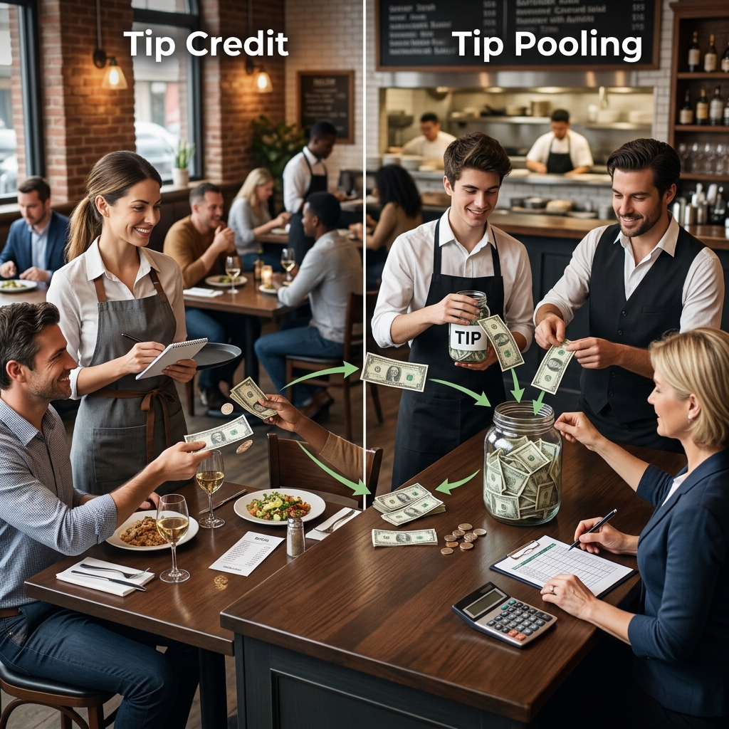 A practical legal guide to how tip credits, tip pooling, and service charges work under federal wage and hour law for tipped employees.
