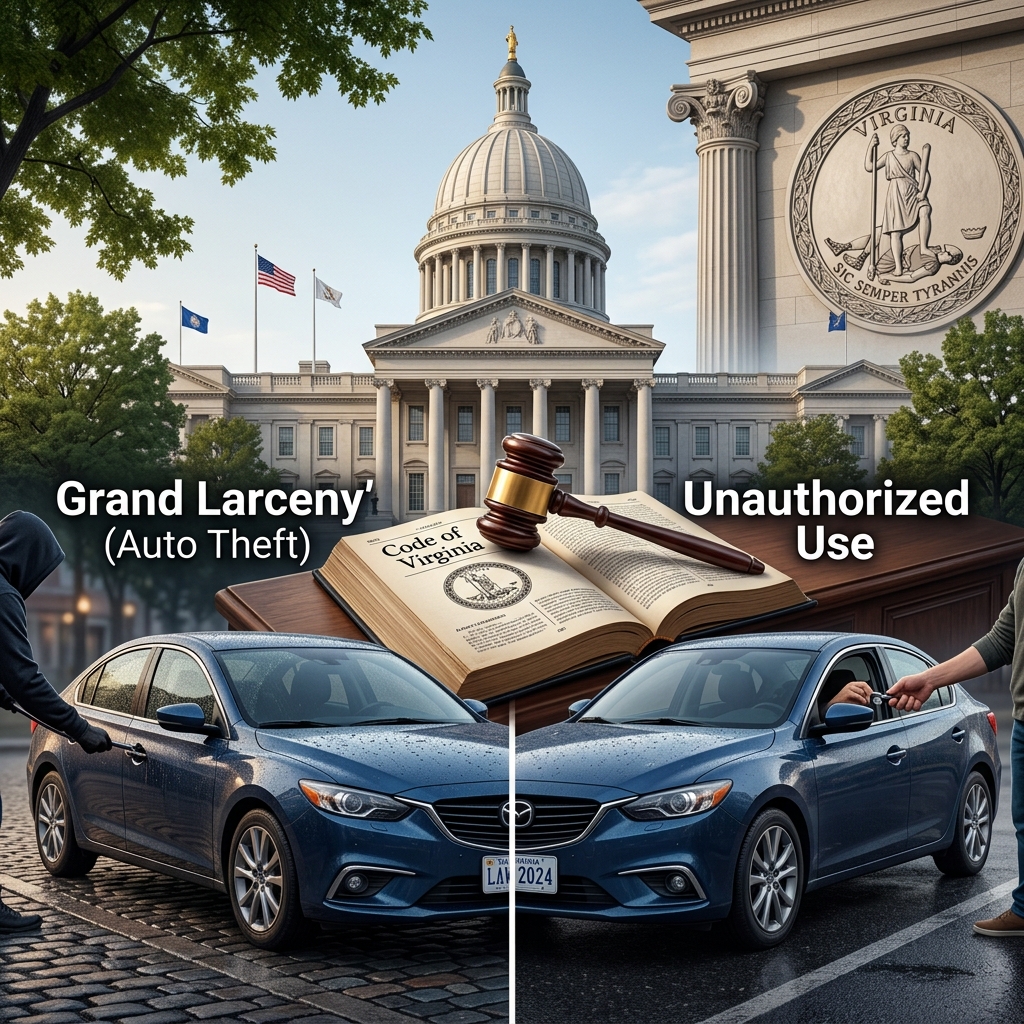 A clear guide to how Virginia treats auto theft, unauthorized vehicle use, penalties, and related larceny offenses.
