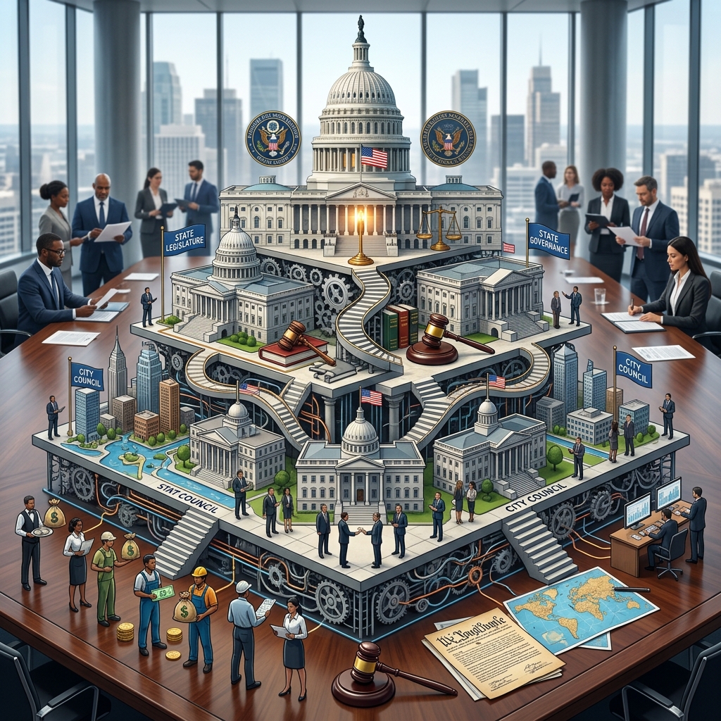 A practical guide for employers and employees on how federal, state, county, and city governments share authority over minimum wage and enforcement.