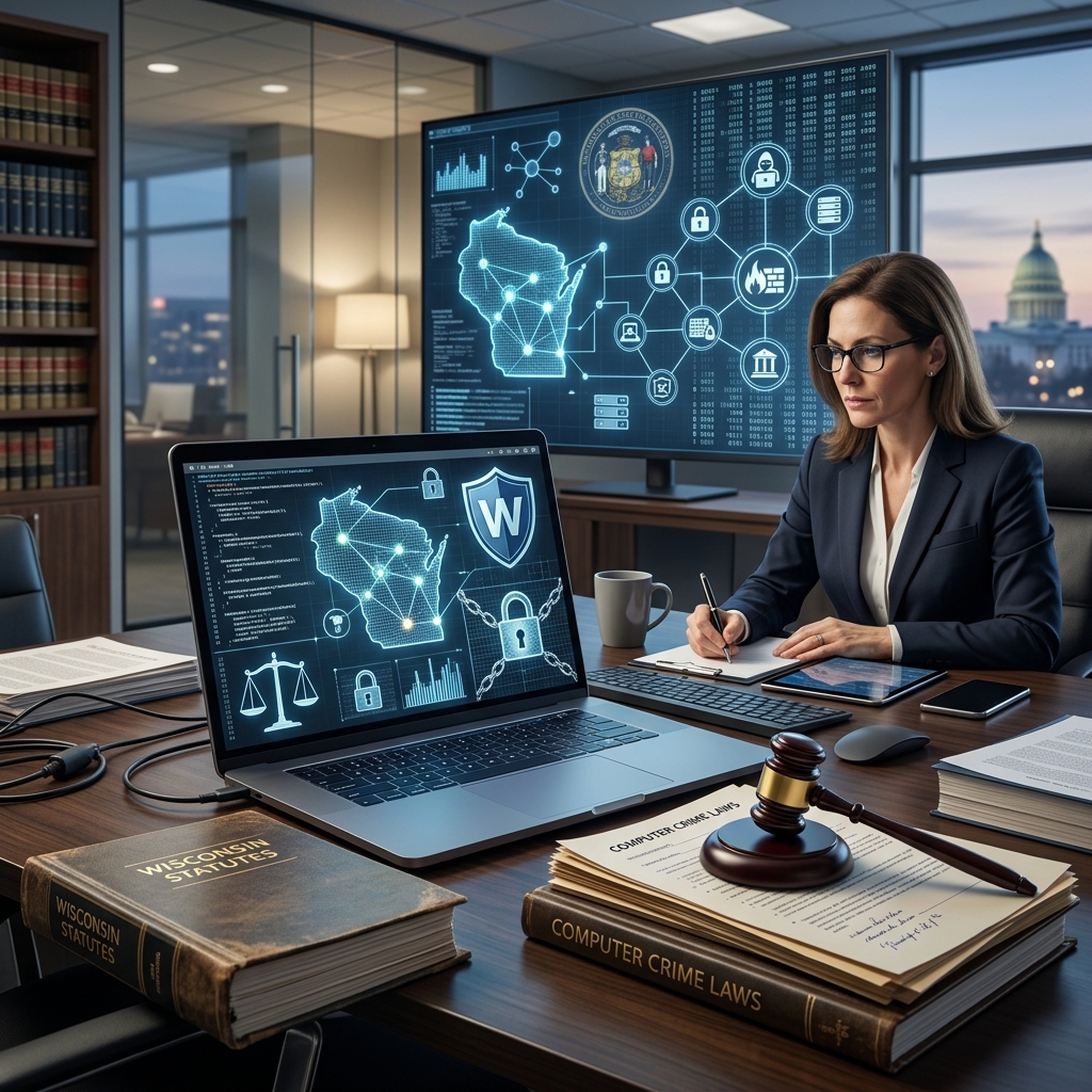 A practical guide to Wisconsin computer crime statutes, penalties, definitions, and rights in the digital age.