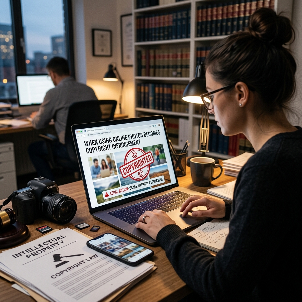 When Using Online Photos Becomes Copyright Infringement A practical guide to how U.S. copyright law treats copying and embedding photos from the internet, and why fair use rarely excuses casual image reuse.
