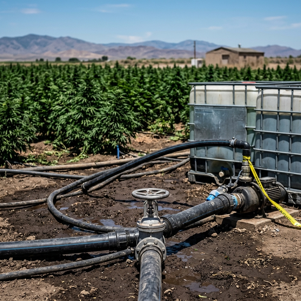 How cannabis cultivation, scarce water, and complex legal rules collide to create conflicts over water use and theft in Western states.