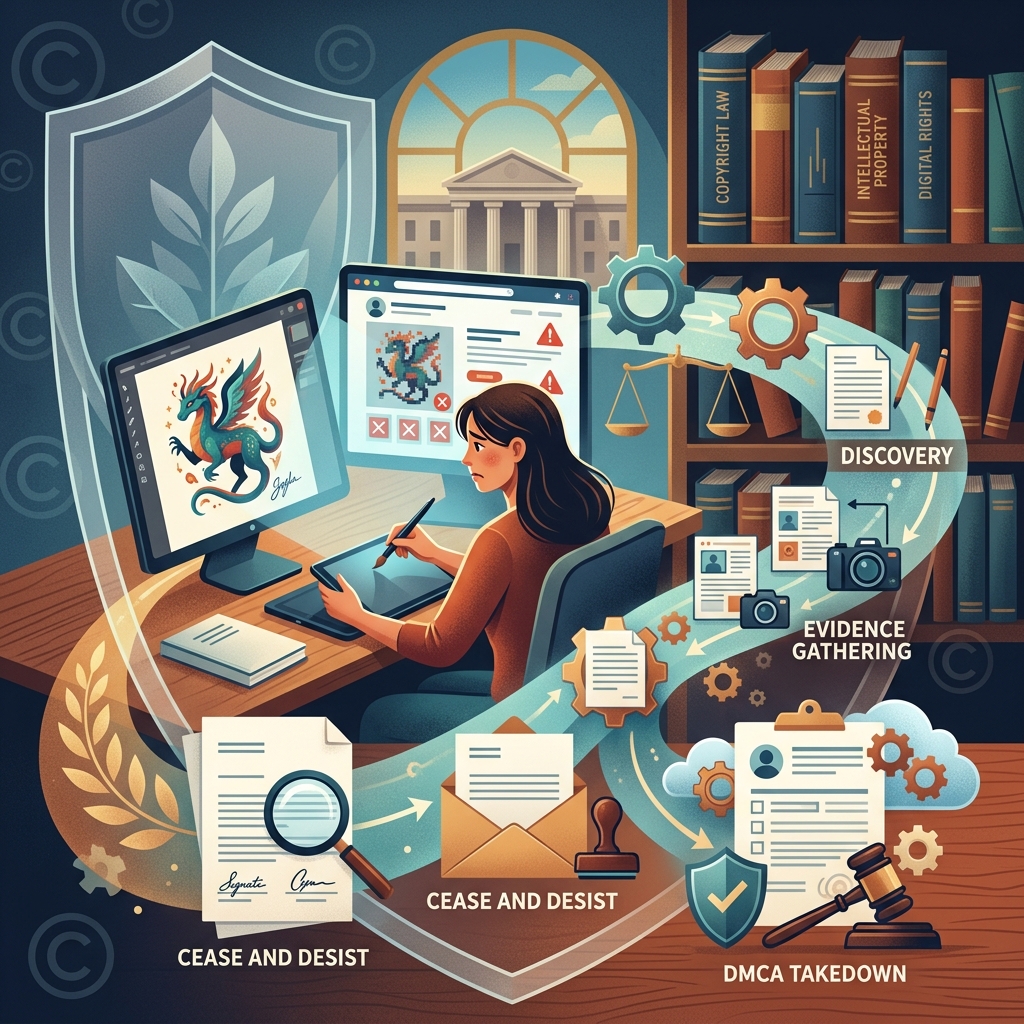 Learn how to document infringement, respond strategically, and use legal tools to protect your artwork from online theft.