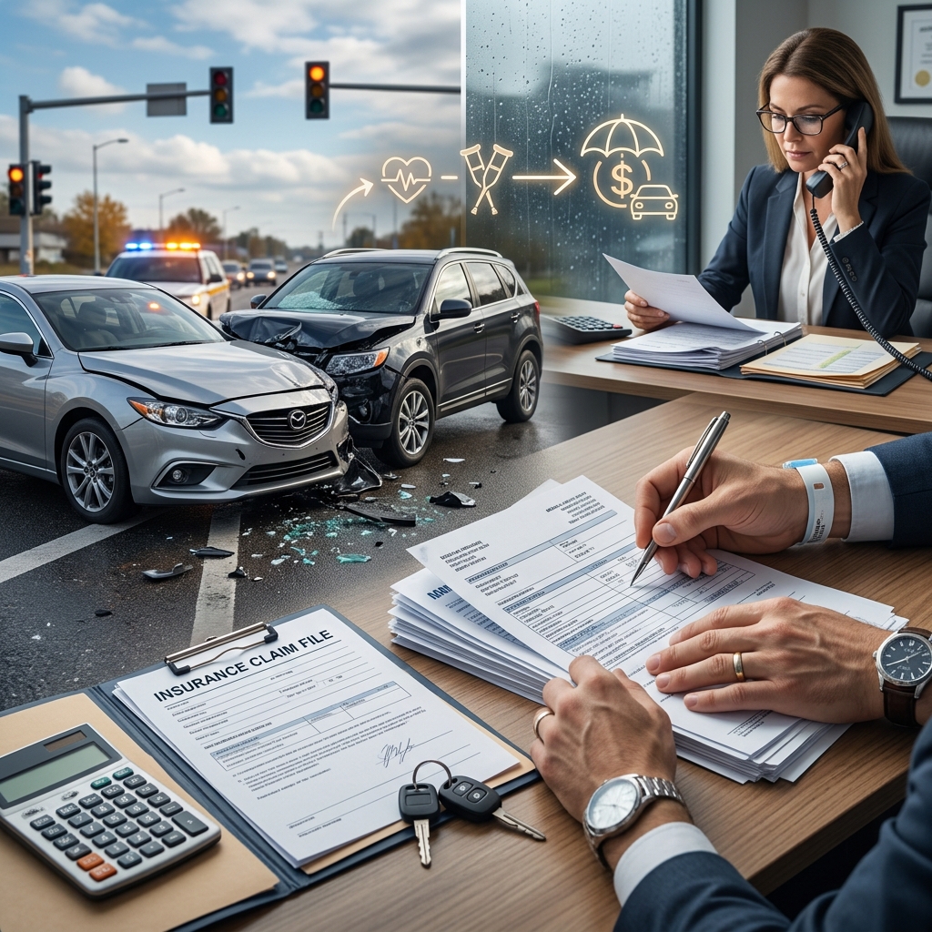 Learn how auto, health, and accident insurance work together to cover medical bills, lost wages, and other costs after a car crash.