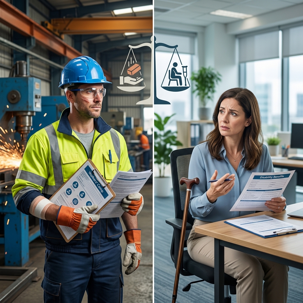 Understand how workplace injury benefits differ from disability coverage, and when each may apply.